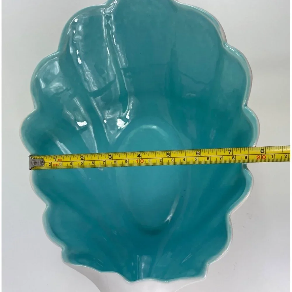 West Coast Pottery 202 California Shell Shaped White Turquoise Ceramic Bowl - Picture 8 of 13